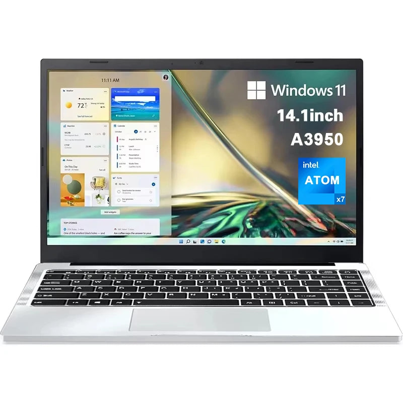 FUCHU – Nouvel ordinateur portable de bureau, Intel Atom A3950, 12 Go de RAM, SSD 2 To, PC Gaming, écran Full HD 1920 × 1080, ordinateur d’étude 14,1 pouces, Windows 11 Pro, ultra-fin.