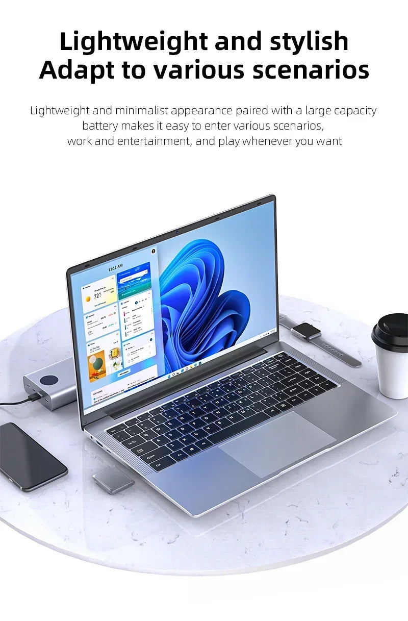 FUCHU 2026 – Nouvel ordinateur portable de bureau, 14,1 pouces, 12 Go de RAM, 256 Go / 512 Go / 1 To / 2 To de stockage, Intel Atom X7 A3950, Windows 11, ordinateur portable pour l’apprentissage, les loisirs et le divertissement.