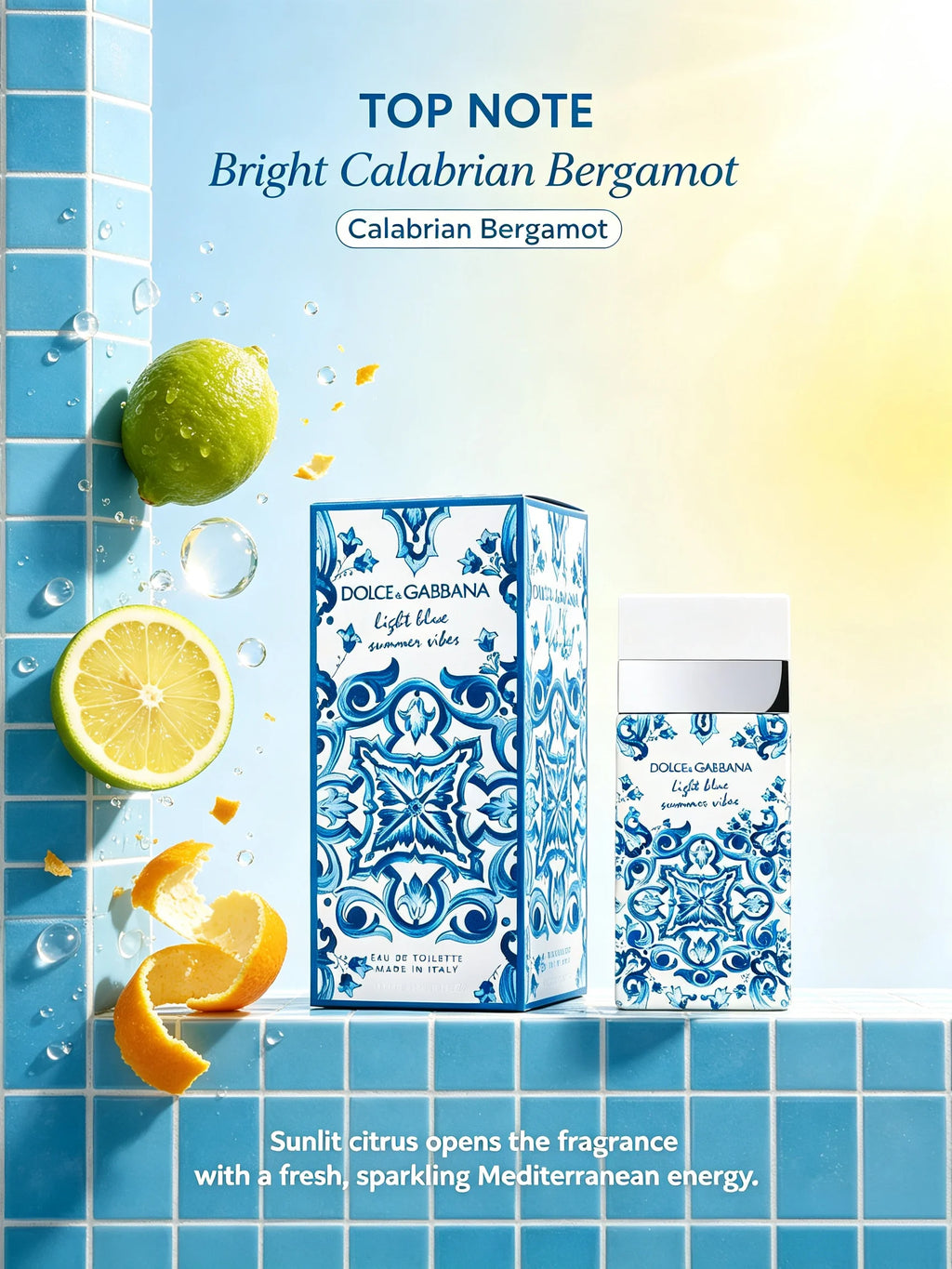 Dolce & Gabbana Light Blue Summer Vibes Eau De Toilette Fresh Citrus Aquatic Perfume Long Lasting Summer Fragrance Lady Gift