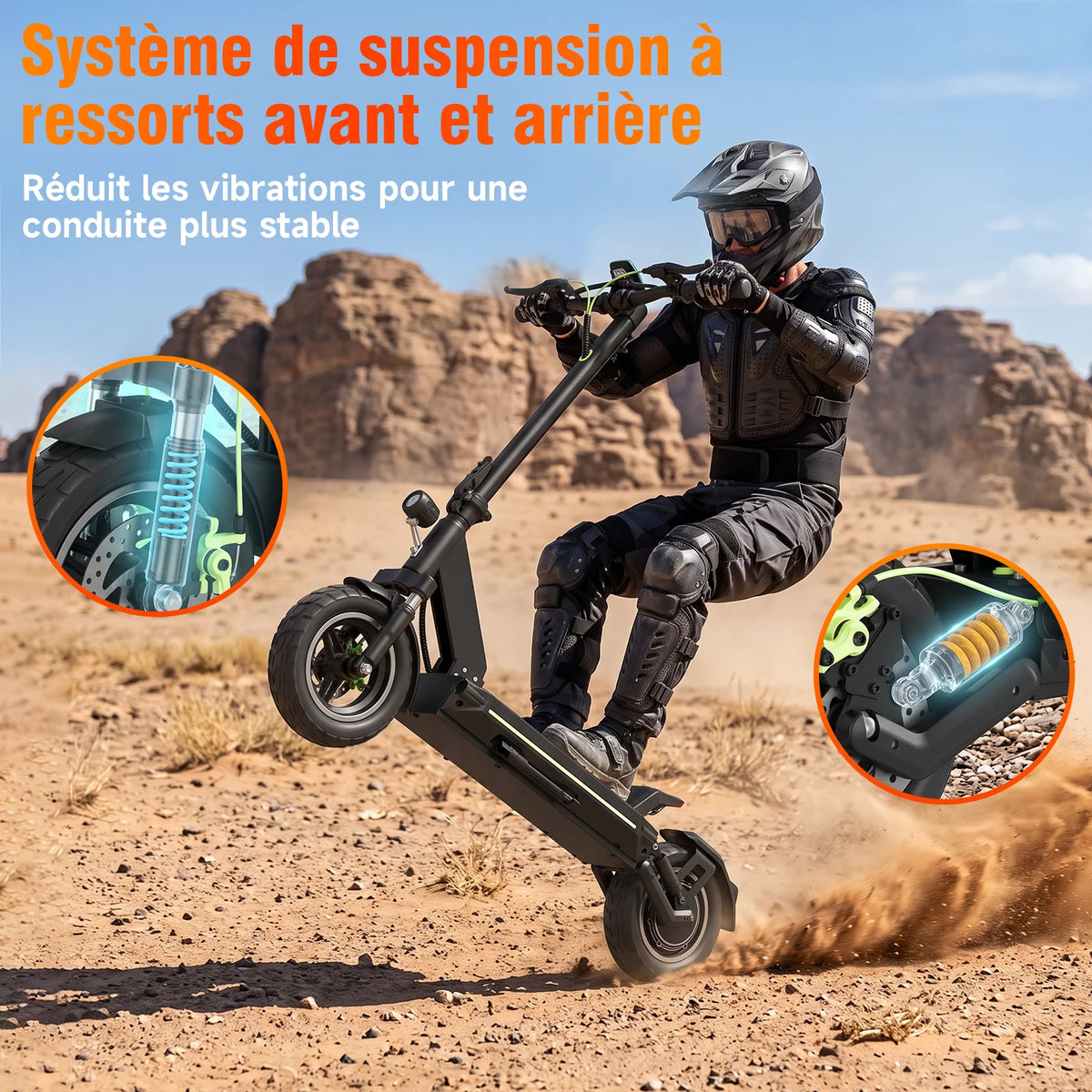 Trottinette électrique tout-terrain TODIMART pour adultes, autonomie de 55 à 70 km, puissante et ultra-légère, batterie 48 V 15 Ah/20 Ah, double suspension, application mobile et Bluetooth.