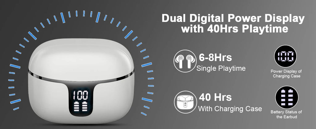 Airpods Bluetooth 5.3 Playtime 40H Waterproof IPX7 Comfort Fit Wireless Earphones for iOS Android