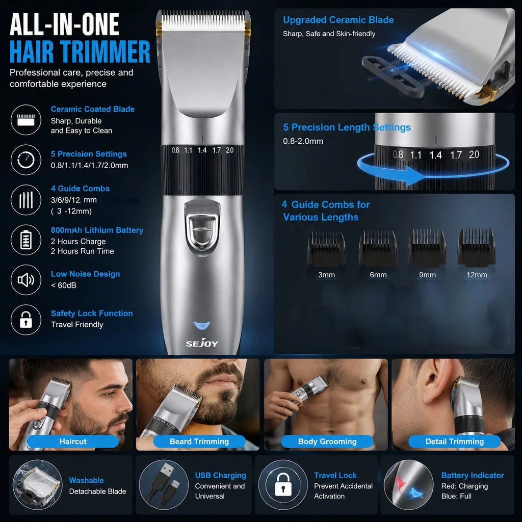 Tondeuse Professionnelle Cheveux, Rechargeable, Multiple Option