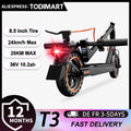 Trottinette électrique TODIMART T3 pour adultes, modèle urbain, batterie 36 V, vitesse maximale de 24,99 km/h, autonomie de 20 à 30 km, pliable, 3 vitesses réglables, idéale pour les trajets quotidiens en ville.