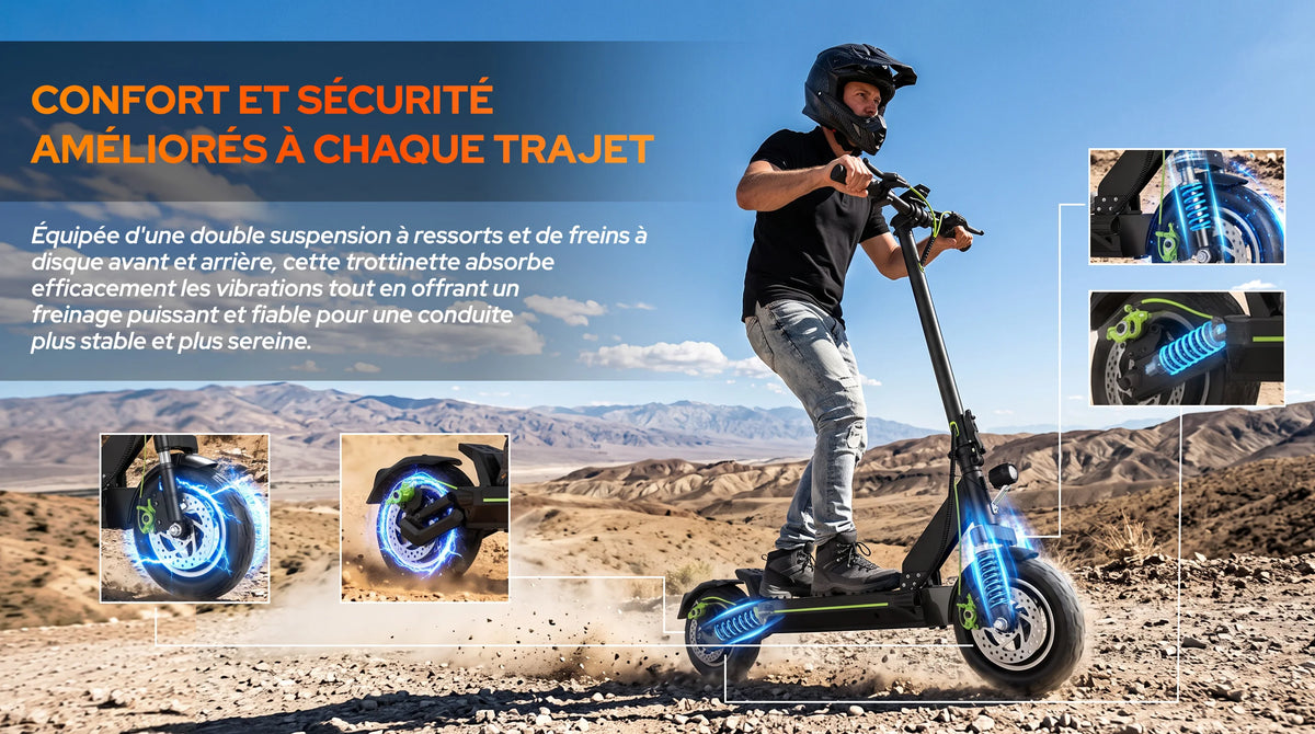 Trottinette électrique tout-terrain TODIMART pour adultes, autonomie de 55 à 70 km, puissante et ultra-légère, batterie 48 V 15 Ah/20 Ah, double suspension, application mobile et Bluetooth.
