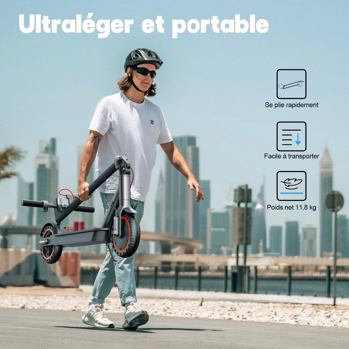 Trottinette électrique TODIMART T3 pour adultes, modèle urbain, batterie 36 V, vitesse maximale de 24,99 km/h, autonomie de 20 à 30 km, pliable, 3 vitesses réglables, idéale pour les trajets quotidiens en ville.