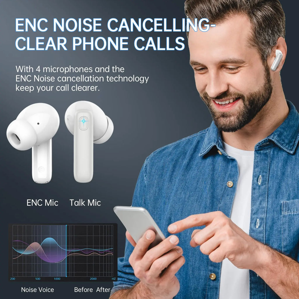 Airpods Bluetooth 5.3 Playtime 40H Waterproof IPX7 Comfort Fit Wireless Earphones for iOS Android
