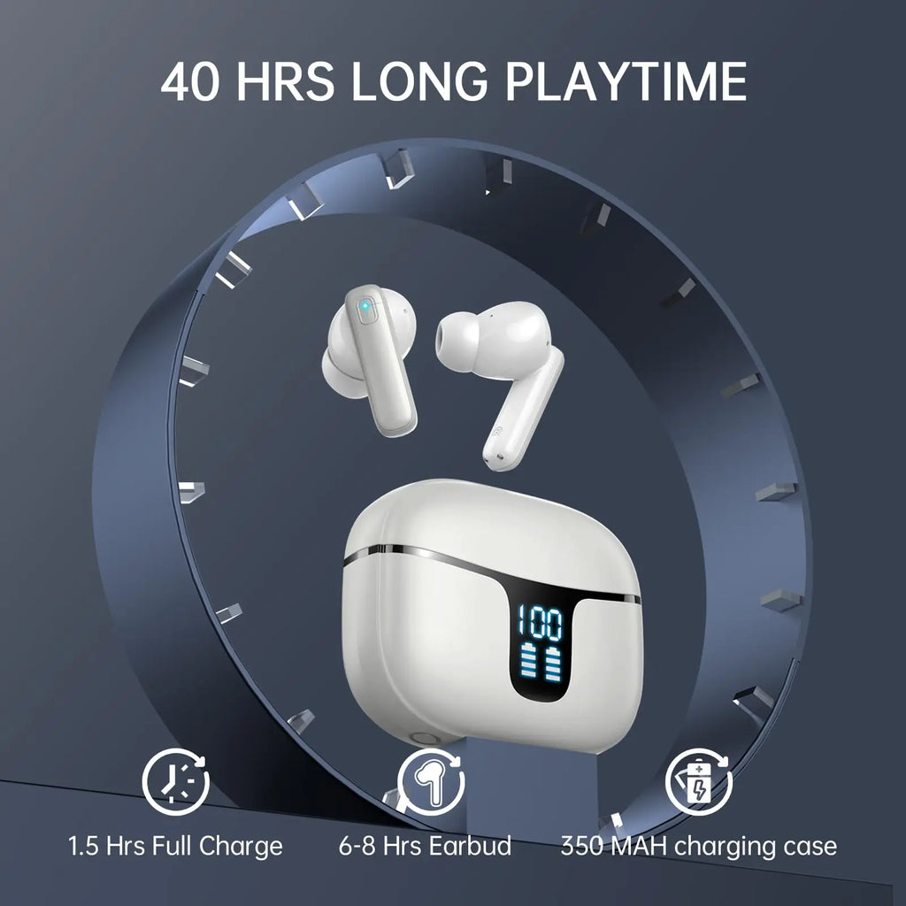 Airpods Bluetooth 5.3 Playtime 40H Waterproof IPX7 Comfort Fit Wireless Earphones for iOS Android