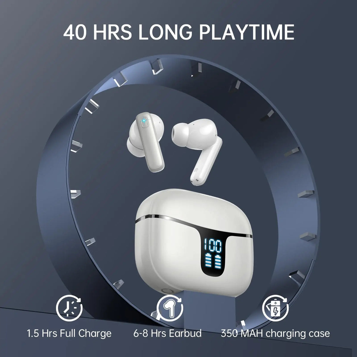 Bluetooth 5.3 Earbuds 40H Playtime, Hi-Fi Sound W/ENC Mic, IPX7 Waterproof, Comfort Fit Wireless Earphones for iOS Android