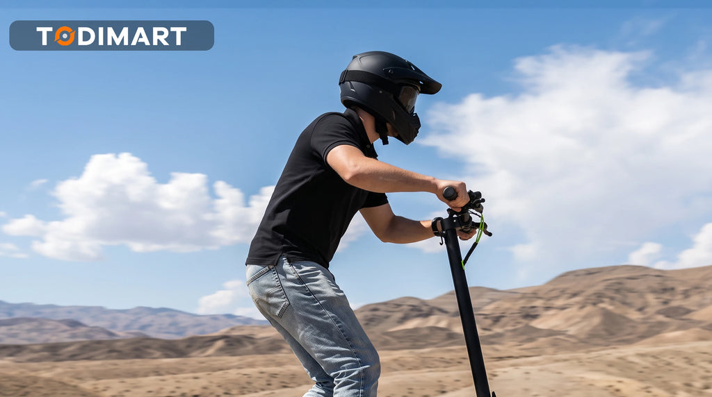 Trottinette électrique tout-terrain TODIMART pour adultes, autonomie de 55 à 70 km, puissante et ultra-légère, batterie 48 V 15 Ah/20 Ah, double suspension, application mobile et Bluetooth.