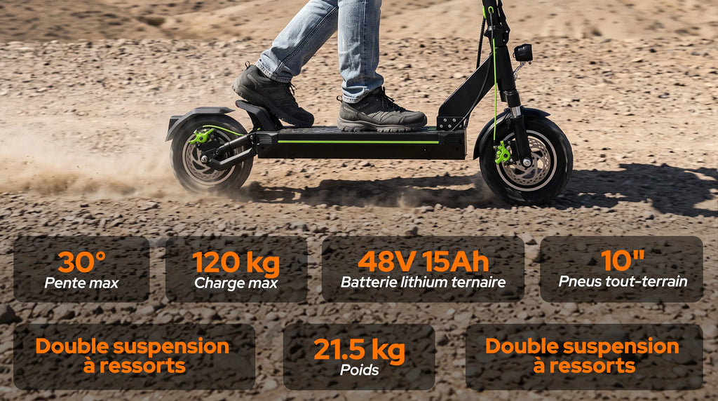 Trottinette électrique tout-terrain TODIMART pour adultes, autonomie de 55 à 70 km, puissante et ultra-légère, batterie 48 V 15 Ah/20 Ah, double suspension, application mobile et Bluetooth.