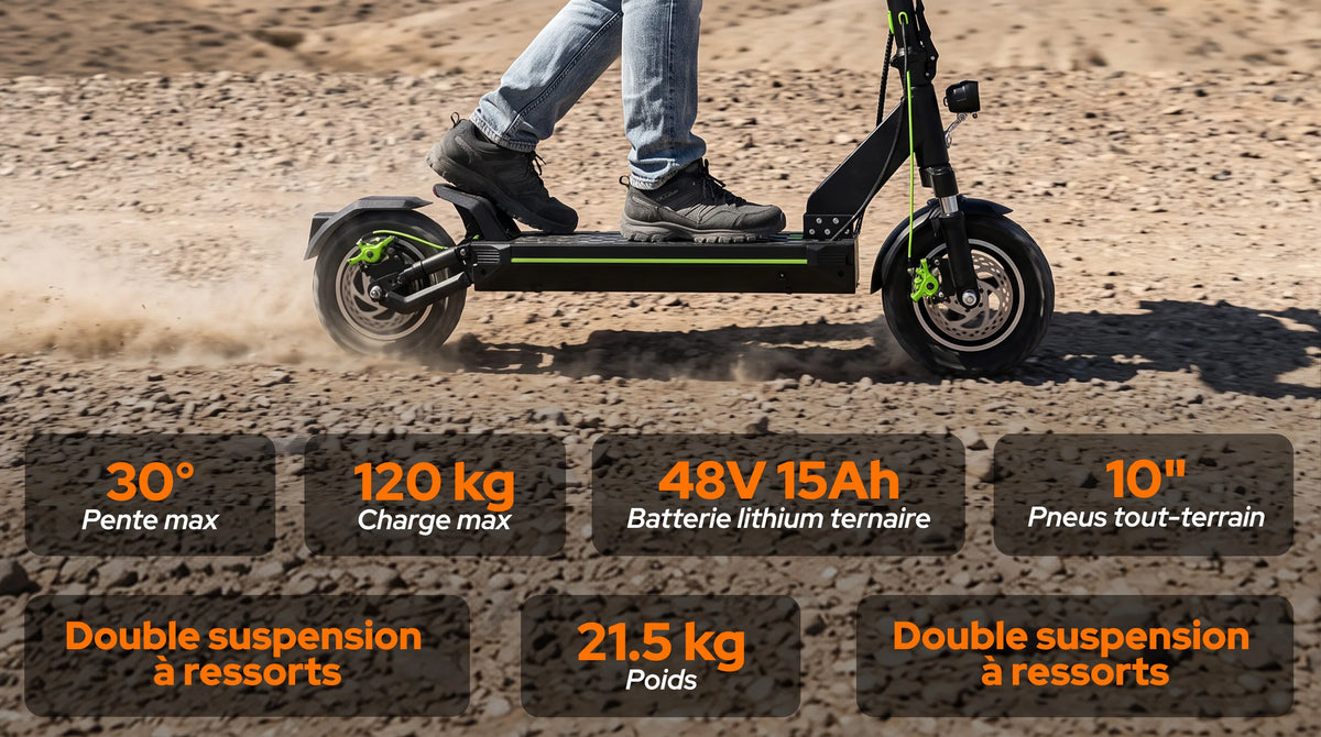 Trottinette électrique tout-terrain TODIMART pour adultes, autonomie de 55 à 70 km, puissante et ultra-légère, batterie 48 V 15 Ah/20 Ah, double suspension, application mobile et Bluetooth.