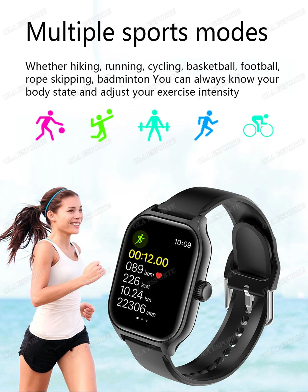 Smart Watch For Android IOS 1.83inch HD Display Bluetooth, Appel, Message, Alerte, Music, Sports, Multiple Mode Smartwatch Ht30