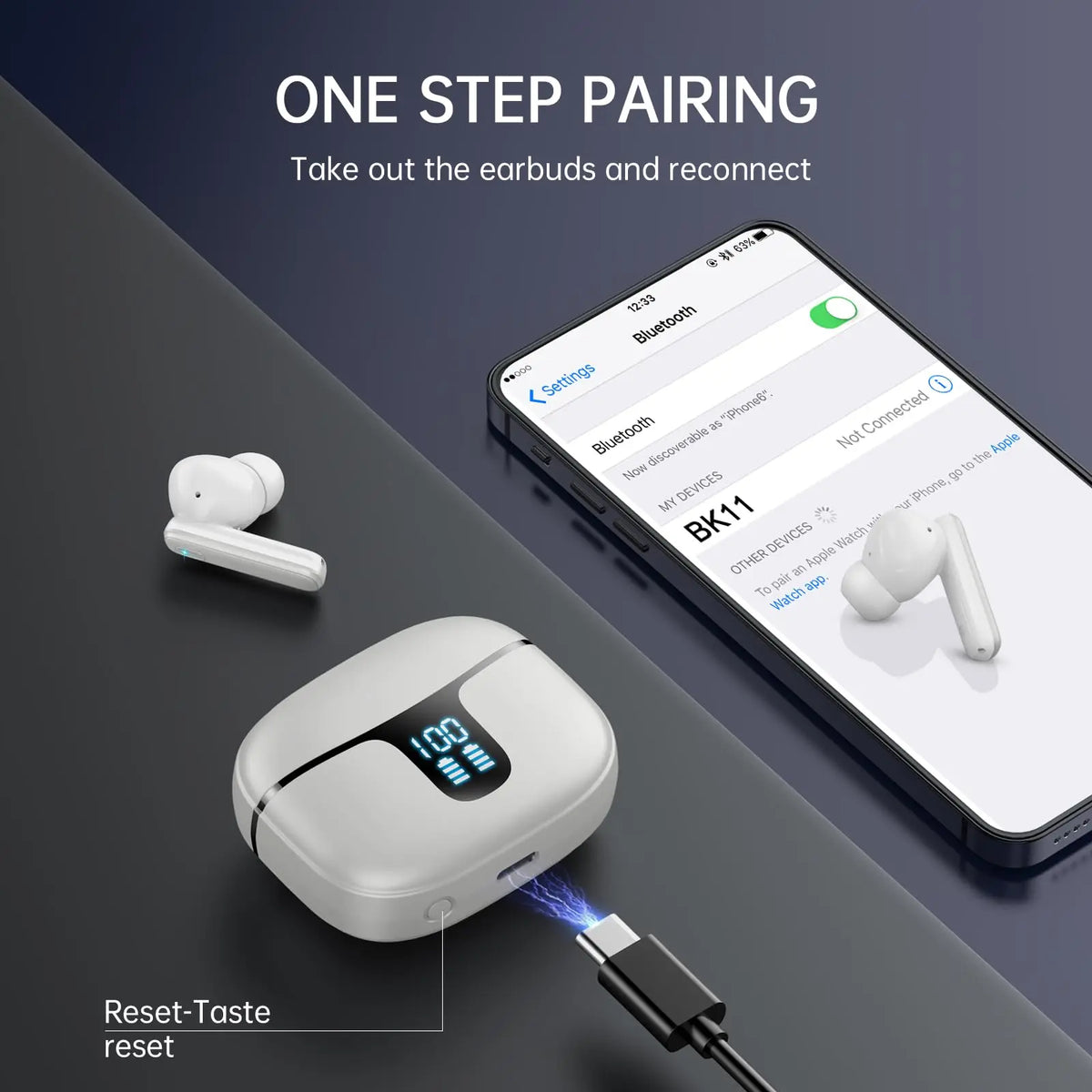 Airpods Bluetooth 5.3 Playtime 40H Waterproof IPX7 Comfort Fit Wireless Earphones for iOS Android