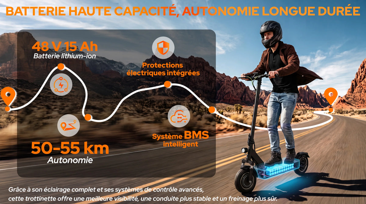 Trottinette électrique tout-terrain TODIMART pour adultes, autonomie de 55 à 70 km, puissante et ultra-légère, batterie 48 V 15 Ah/20 Ah, double suspension, application mobile et Bluetooth.