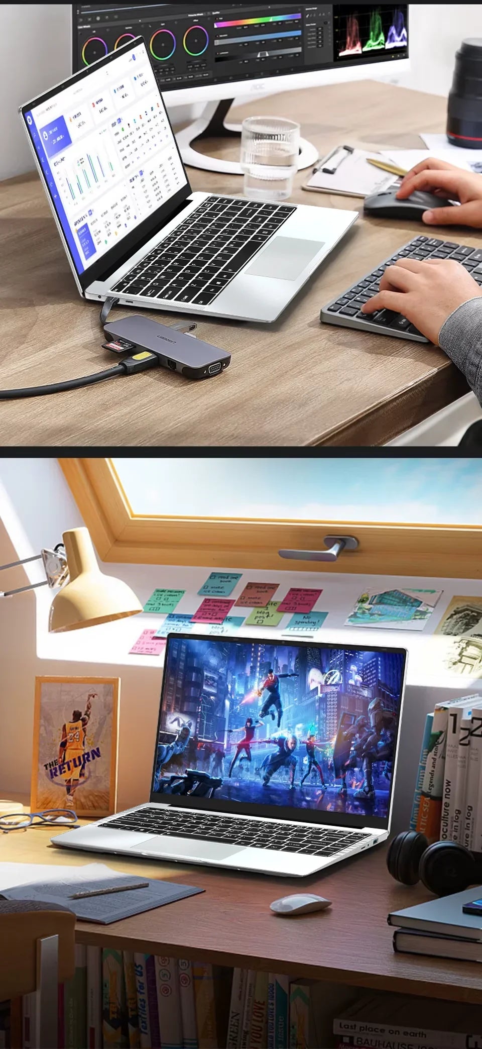 FUCHU – Nouvel ordinateur portable de bureau, Intel Atom A3950, 12 Go de RAM, SSD 2 To, PC Gaming, écran Full HD 1920 × 1080, ordinateur d’étude 14,1 pouces, Windows 11 Pro, ultra-fin.